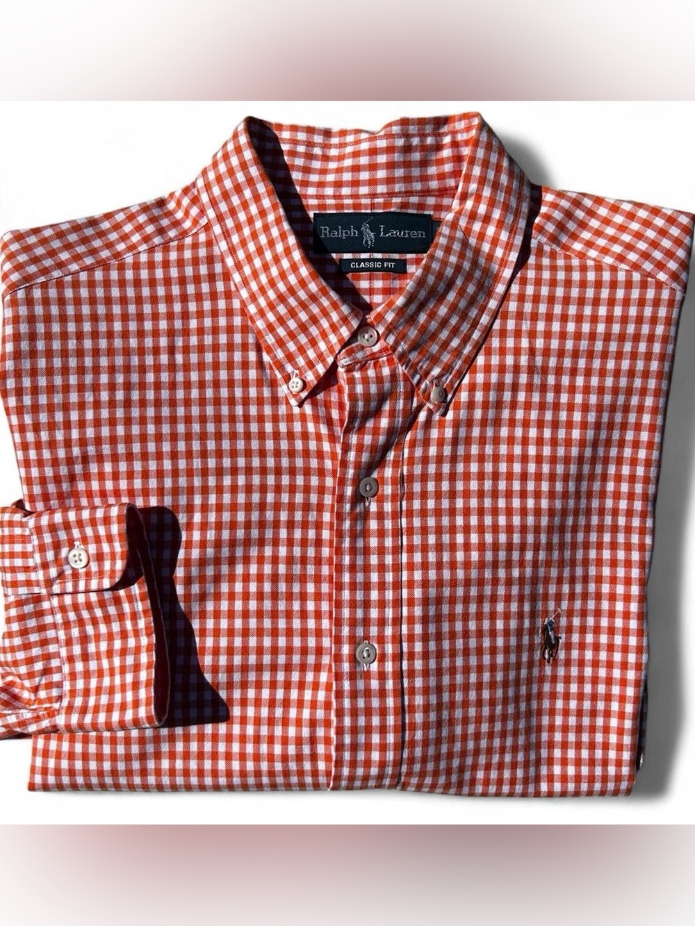 Ralph Lauren Classic Fit Orange Gingham Button‑Down Shirt XL